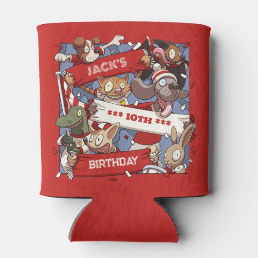 アニマルおもしろいファン誕生日名Cartoonを追加 缶クーラー (裏面)