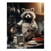 アニマルおもしろいポスターシェフRacoon料理ウォールアート ポスター (正面)