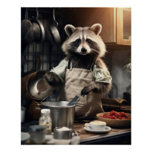 アニマルおもしろいポスターシェフRacoon料理ウォールアート ポスター