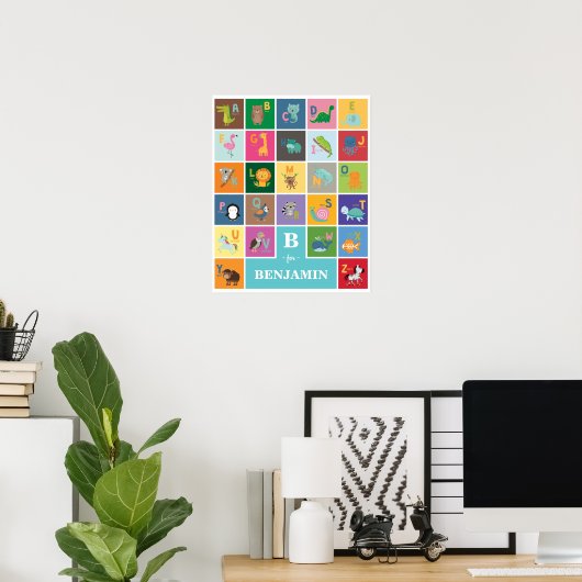 アニマルアルファベットキッズ遊子供部屋ルームホームスクール ポスター (ホームオフィス)