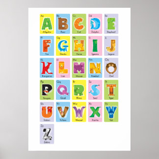 アニマルアルファベット – フラッシュカードスタイル ポスター