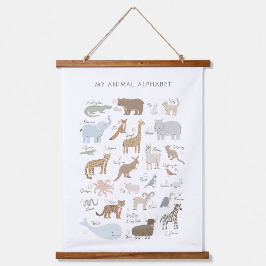 アニマルアルファベットABCキッズルームデコール 吊り下げ型タペストリー (正面)