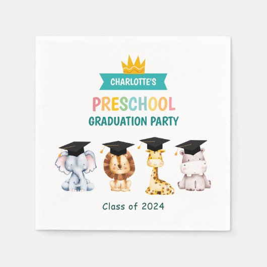 アニマルキッズプリスクール卒業お祝い スタンダードカクテルナプキン (正面)
