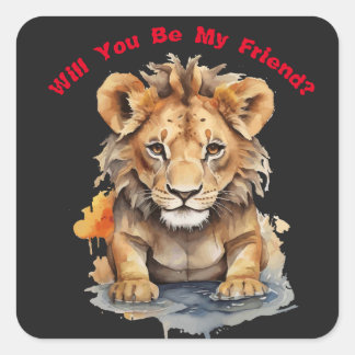 アニマルキングダム – ライオン – 水彩画 スクエアシール