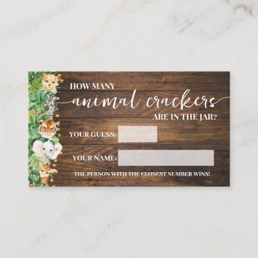 アニマルクラッカーサファリベビーゲームカード プレイスカード (正面)