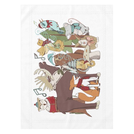 アニマルクリスマスカロラーホワイトホリデーテーブルクロス テーブルクロス (正面)