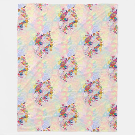 アニマルクールパターン – フラワーパワーユニコーン1 フリースブランケット (正面)