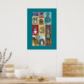 アニマルコラージュフォークアートデザイン ポスター (キッチン)