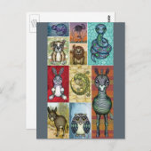 アニマルコラージュフォークアートデザイン ポストカード (正面/裏面)