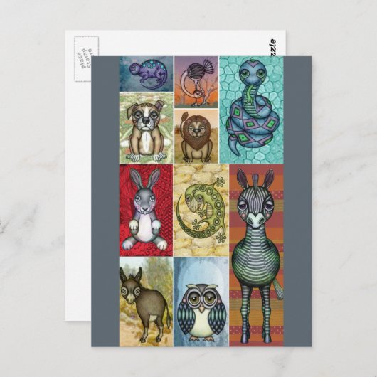 アニマルコラージュフォークアートデザイン ポストカード (正面/裏面)