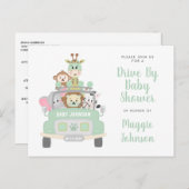 アニマルサファリかわいいミントグリーンベビーシャワーでドライブ インビテーションポストカード (正面/裏面)