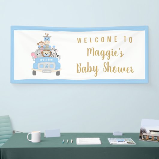 アニマルサファリかわいい男の赤ちゃんシャワーようこそ 横断幕 (トレードショー)