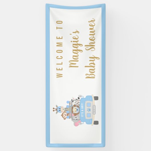 アニマルサファリかわいい男の赤ちゃんシャワーようこそ 横断幕 (縦)