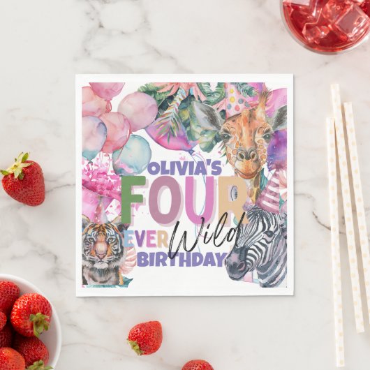 アニマルサファリジャングルフォーエバーワイルド誕生日 スタンダードランチョンナプキン (インサイチュ)