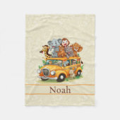 アニマルサファリリトルボーイの名前ソフトベージュ フリースブランケット (正面)