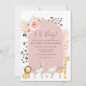 アニマルサファリ ボヘミアンパンパスグラス アーチ ベビーシャワー 招待状 (正面)