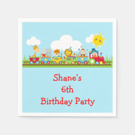 アニマルサーカストレイン子供の誕生日イン赤 スタンダードカクテルナプキン