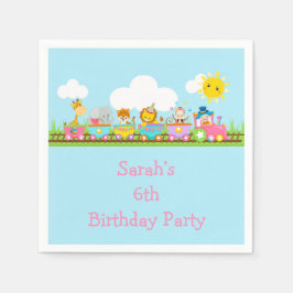 アニマルサーカストレイン子供の誕生日イン(ピンク) スタンダードカクテルナプキン