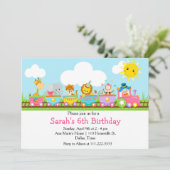 アニマルサーカストレイン子供の誕生日イン（ピンク） 招待状 (スタンド正面)