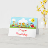 アニマルサーカストレイン子供の誕生日 カード (黄色い花)