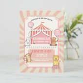 アニマルサーカス誕生日招待状 |ヴィンテージピンク 招待状 (スタンド正面)