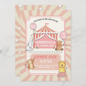 アニマルサーカス誕生日招待状 |ヴィンテージピンク 招待状 (正面/裏面)