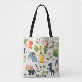 アニマルジャングルパステルリーフパタパーソナライズされたーン トートバッグ