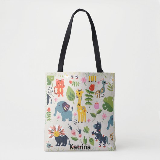 アニマルジャングルパステルリーフパタパーソナライズされたーン トートバッグ (正面)
