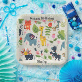 アニマルジャングルパステルリーフパターン誕生日 ペーパープレート (パーティー)