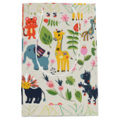 アニマルジャングルパステルリーフパターン ミディアムペーパーバッグ (正面)