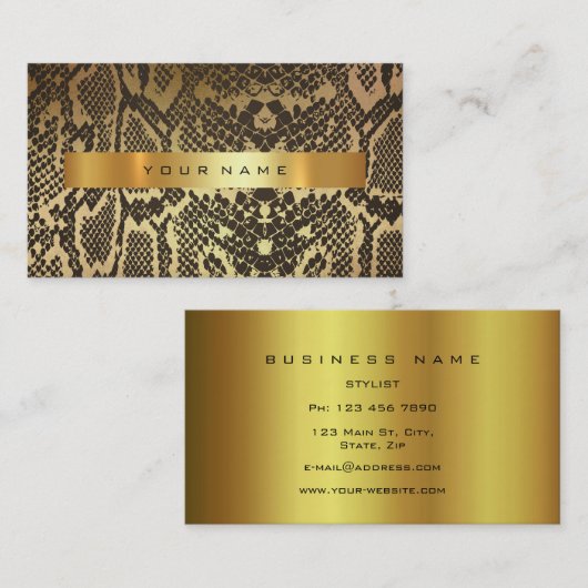 アニマルスキンブラック金ゴールドPython Vipファッションスタイリスト 名刺 (正面/裏面)