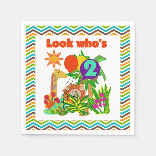 アニマルズサファリ2nd誕生日紙ナプキンス スタンダードカクテルナプキン (正面)