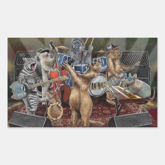 アニマルズバンド動物のミュージシャン演奏 長方形シール (正面)