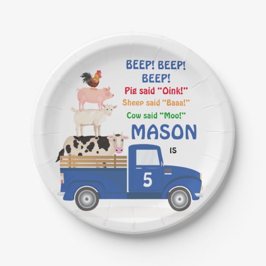 アニマルズブルートラック誕生日紙プレート ペーパープレート (正面)