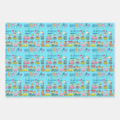 アニマルトレインパーソナライズネームボーイ誕生日3 ラッピングペーパーシート (正面3)