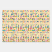 アニマルトレインパーソナライズネームボーイ誕生日3 ラッピングペーパーシート (正面2)