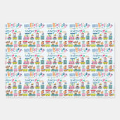 アニマルトレインパーソナライズネームボーイ誕生日3 ラッピングペーパーシート (正面)