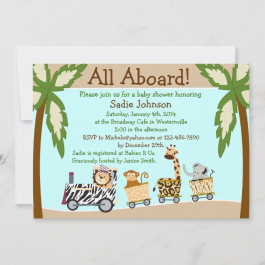 アニマルトレインベビーシャワー招待状 招待状 (正面)