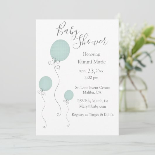 アニマルトレインボーイ赤ちゃんシャワーグリーンブルー 招待状 (スタンド正面)