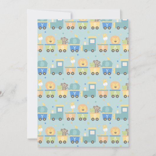 アニマルトレインボーイ赤ちゃんシャワーグリーンブルー 招待状 (裏面)