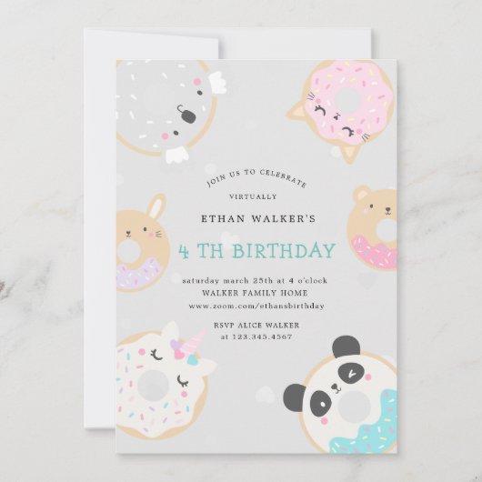 アニマルドーナツバーチャル誕生日パーティー 招待状 (正面)