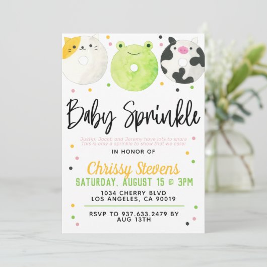 アニマルドーナツベビー散水シャワー招待状 招待状 (スタンド正面)