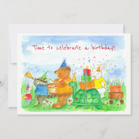 アニマルパレード子供の誕生日パーティの招待状 招待状 (正面)