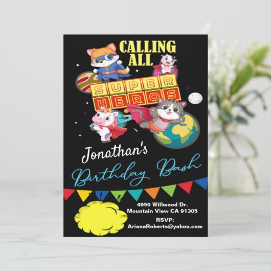 アニマルヒーローボーイ誕生日招待状 招待状 (スタンド正面)