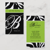 アニマルビジネスカードゼブラ美しいサロンライムグリーン 名刺 (正面/裏面)