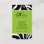 アニマルビジネスカードゼブラ美しいサロンライムグリーン 名刺 (裏面)