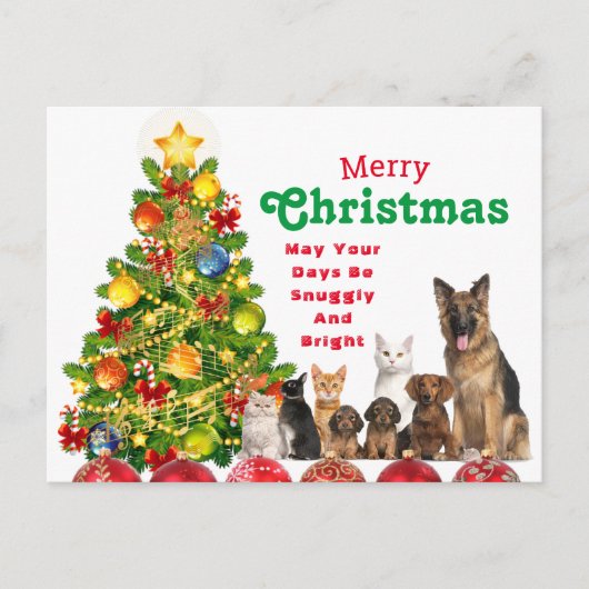 アニマルファミリークリスマスホリデーカード シーズンポストカード (正面)