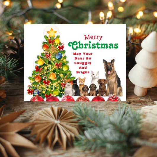 アニマルファミリークリスマスホリデーカード シーズンポストカード