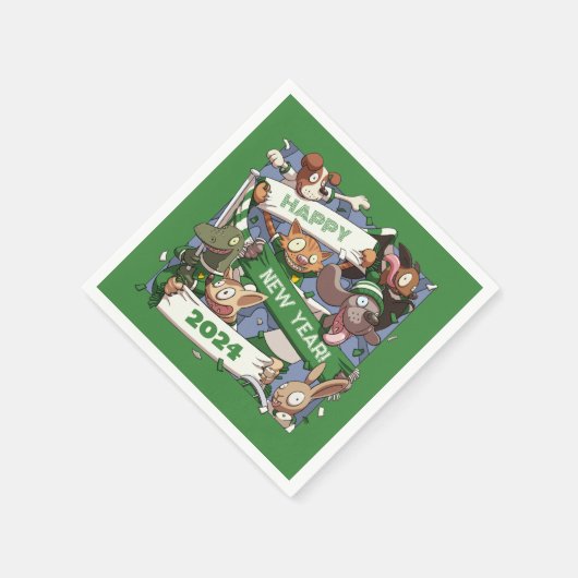 アニマルファンの新年おもしろい漫画を変える スタンダードカクテルナプキン (角)