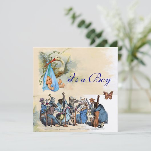 アニマルファームオーケストラ/ブルーストークボーイ赤ちゃんシャワー 招待状 (スタンド正面)